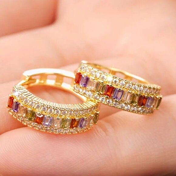 Colorful Huggie Hoop Earrings #1454 - Picture 7 of 7